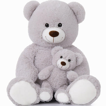 Morismos Mom And Baby Giant Teddy Bear, 39Inch Large Teddy Bears Stuffed Animal Plush For Baby Shower, Gray