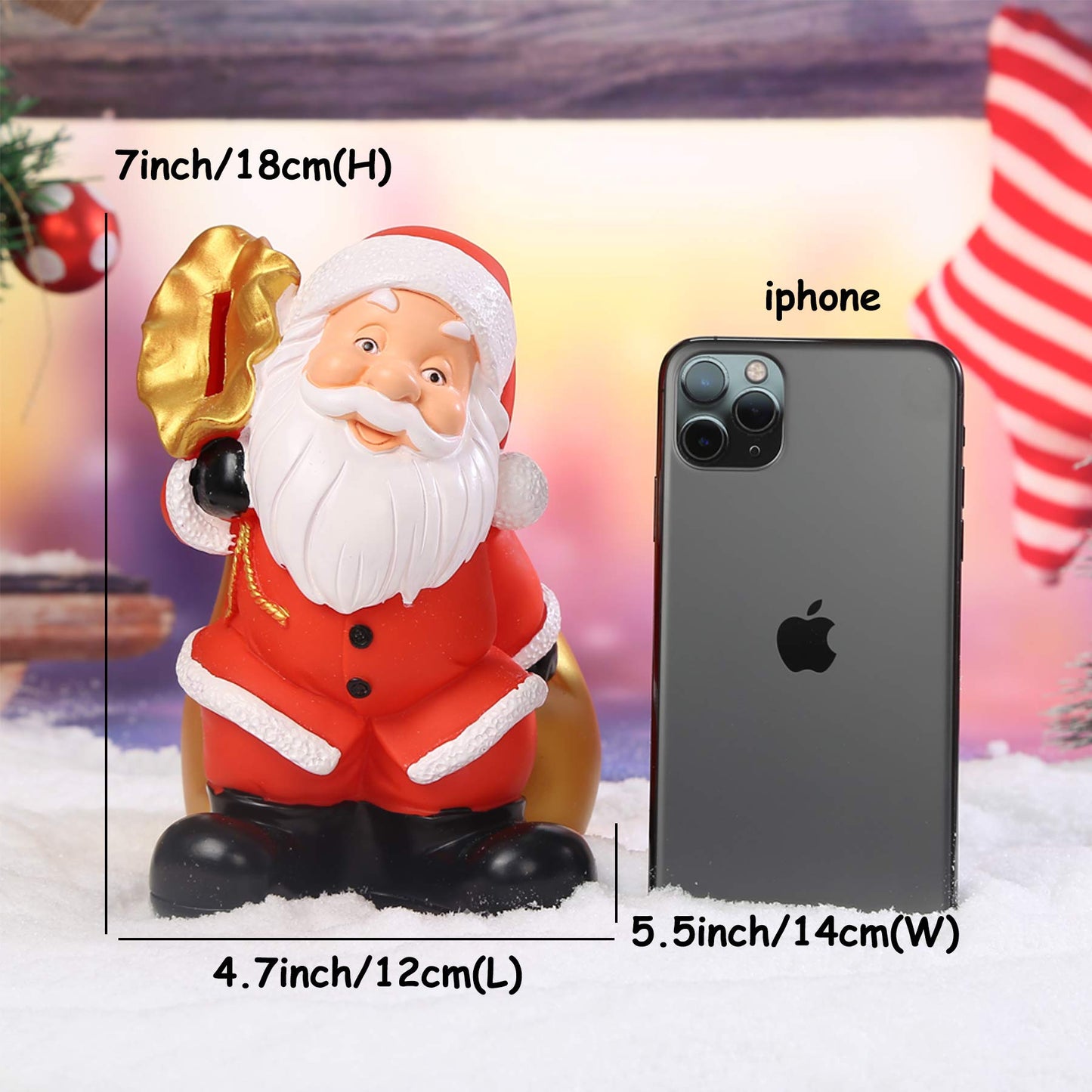 Christmas Piggy Bank, H&W Santa Claus Money Bank, Shatterproof Creative Coin Bank, Can Store 1000 Coins