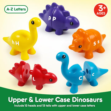 Naodongli Dinosaur Toys For Kids 3-5,Alphabet Learning Abc Uppercase Lowercase Fine Motor Skills Dinosaur Matching Games Easter Basket Stuffers For Toddler Boys Girls