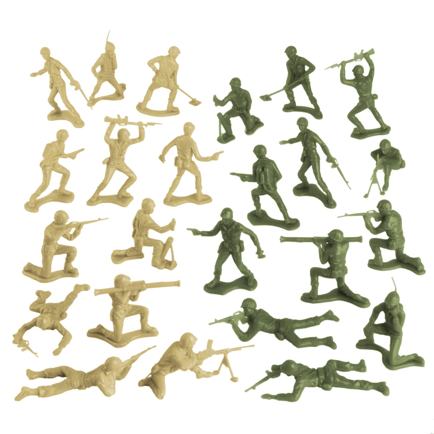 Tim Mee Toy Plastic Army Men - 100pc OD Green & Tan Toy Soldiers, LDPE Plastic, Model TM-06119