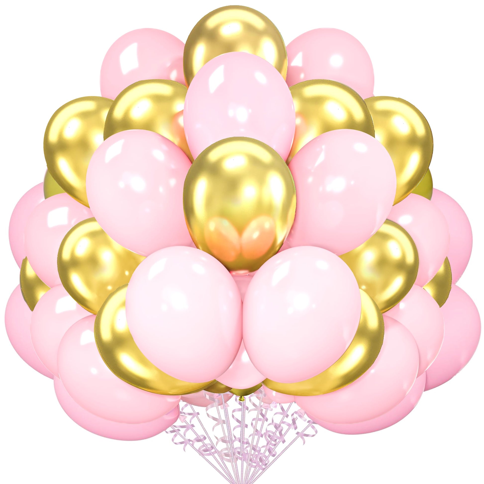 Cyttokl Pink And Gold Balloons 12 Inch 100 Pack Matte Light Pink Matellic Gold Chrome Latex Helium Balloons For Birthday Wedding