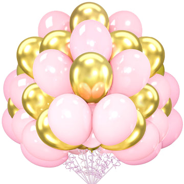 Cyttokl Pink And Gold Balloons 12 Inch 100 Pack Matte Light Pink Matellic Gold Chrome Latex Helium Balloons For Birthday Wedding