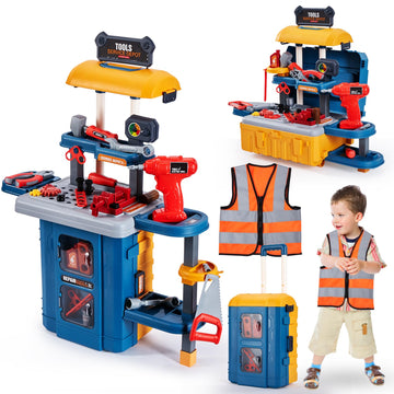 3 in 1 Kids Tool Bench -GEIYATOI, Toddler Workbench with Electric Drill and Realistic Toddler Tool Set for 2 3 4 5 6 Years Old B