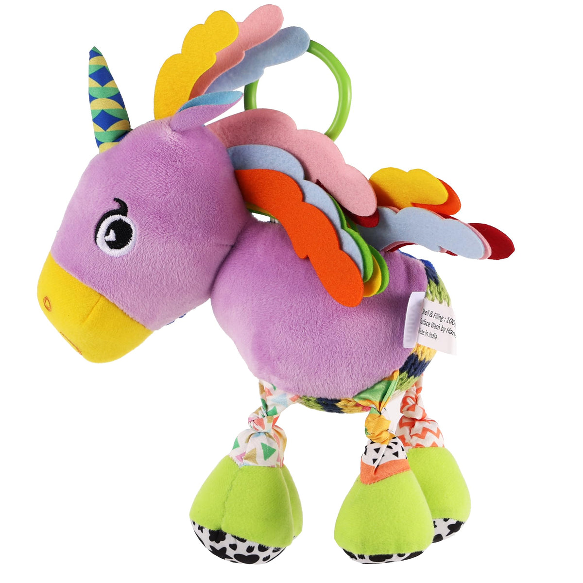 Nuluv Sparkly Unicorn Baby Toy With Rattle, Crinkle Wings And Star Rings, Soft Sensory Plush Toy For Playtime Fun, Lightweight A