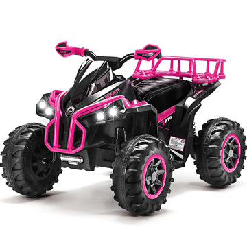 Soar Four Wheeler For Kids - Electirc Toddler 4 Wheeler For Kids 3-6, Ride On Atv 12V Battery Powered, Kids Quad With Led Lights, Music, High Low Speed, Usb/Tf, Treaded Tires, Pink