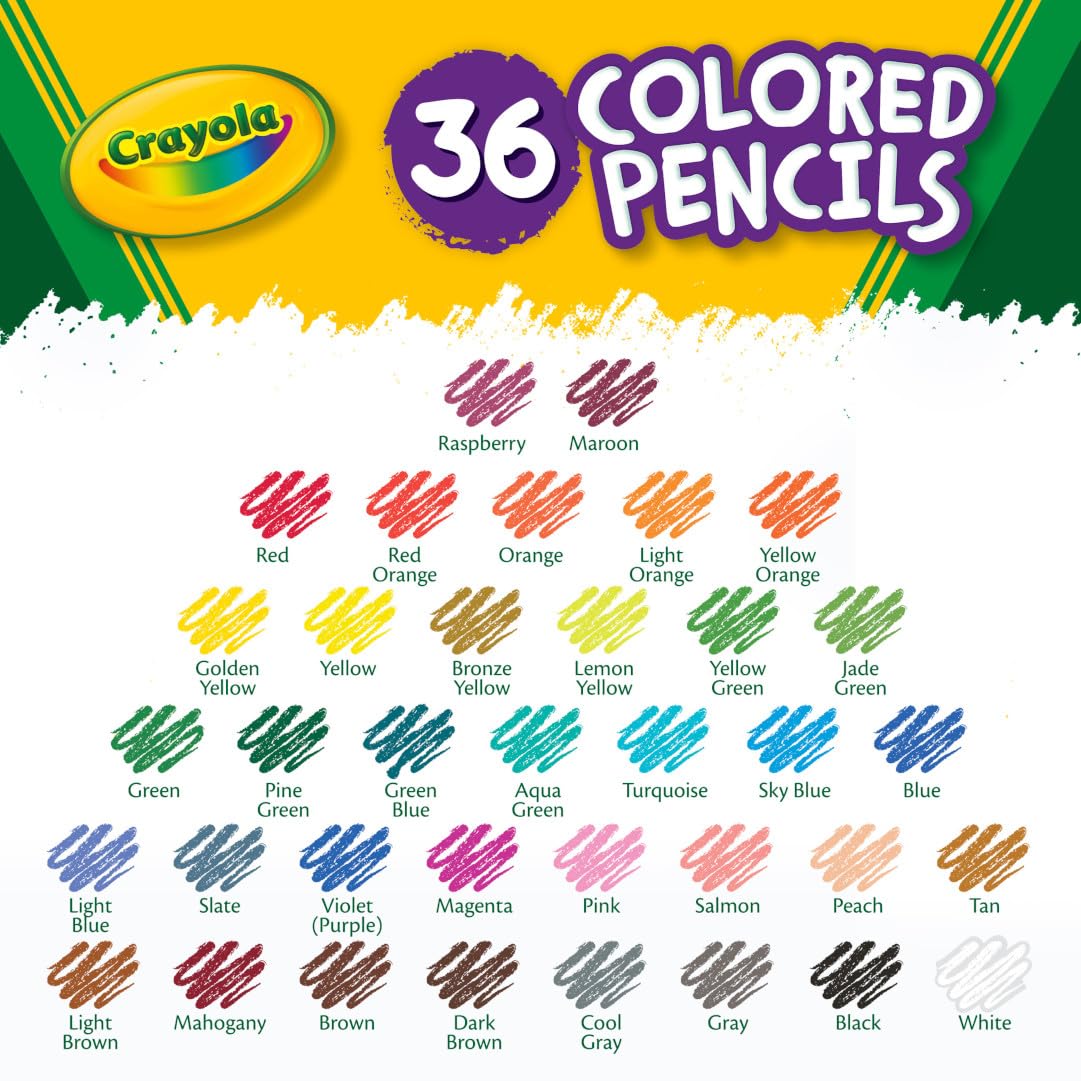 Crayola Colored Pencils (36Ct), Kids Pencils Set, Arts & Crafts Supplies, Coloring Book Pencils, Gifts For Kids & Toddlers, Ages 3+