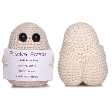 Dicha Positive Potato- Cute And Funny Emotional Support Gift For Friends Party Decoration Encouragement-Handmade Crochet Animals With Card Spreading Joy-Beige