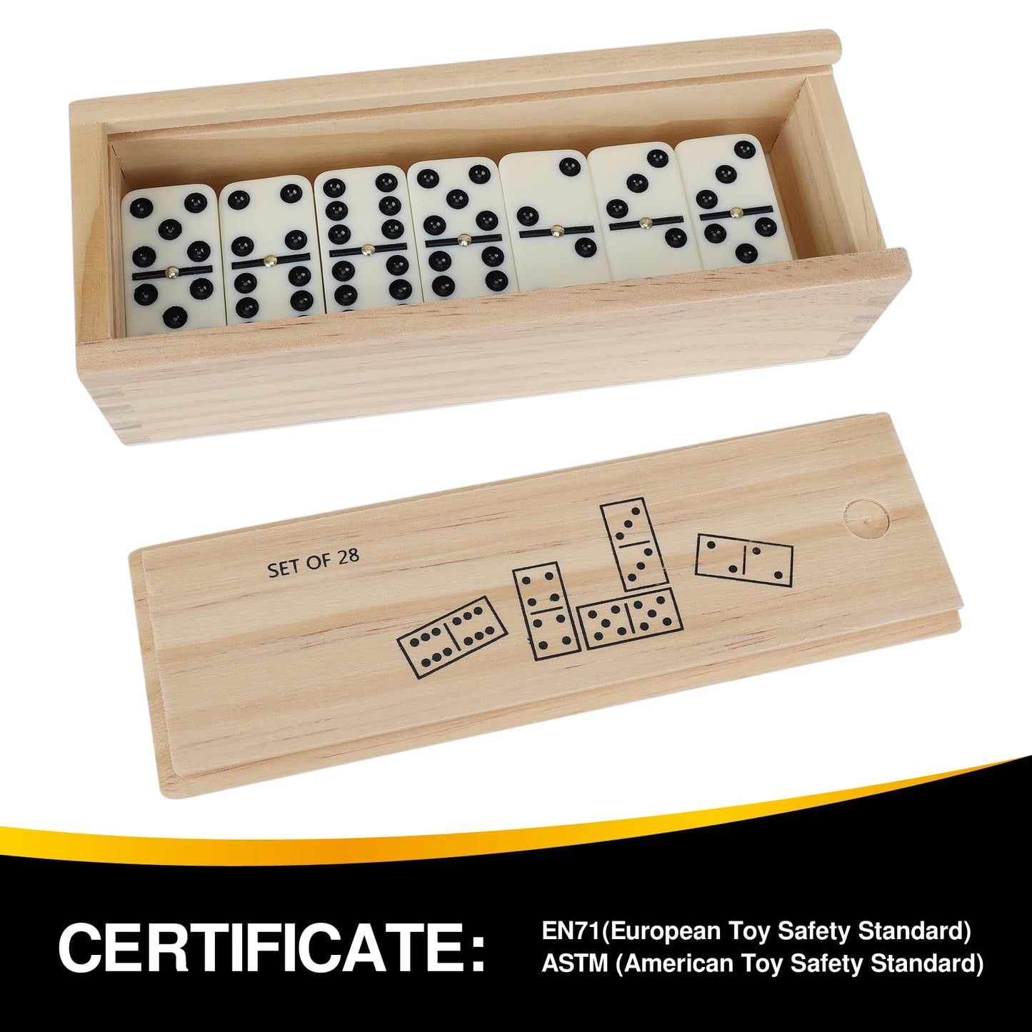 GOTHINK Dominos Set for mature-themeds with Leather Box - Tile Dot Dominoes Games Set for Family Night Travel Game - Classic Party Board Game Ideal (Double 6 Dominoes with Wooden Box)
