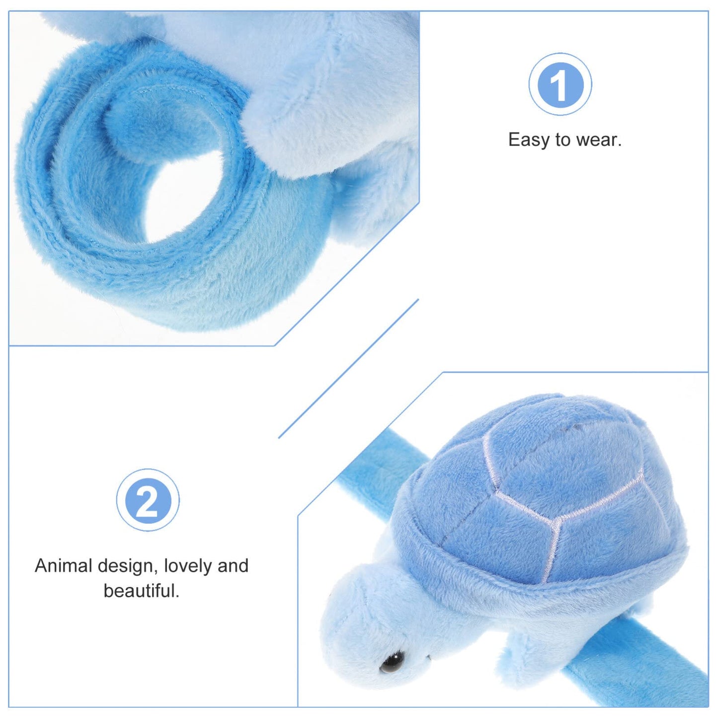 Abaodam 2pcs Turtle Slap Bracelet Plush Stuffed Animal Slap Bracelet Hugger Snap Wrist Band for Kids Birthday Party Gifts