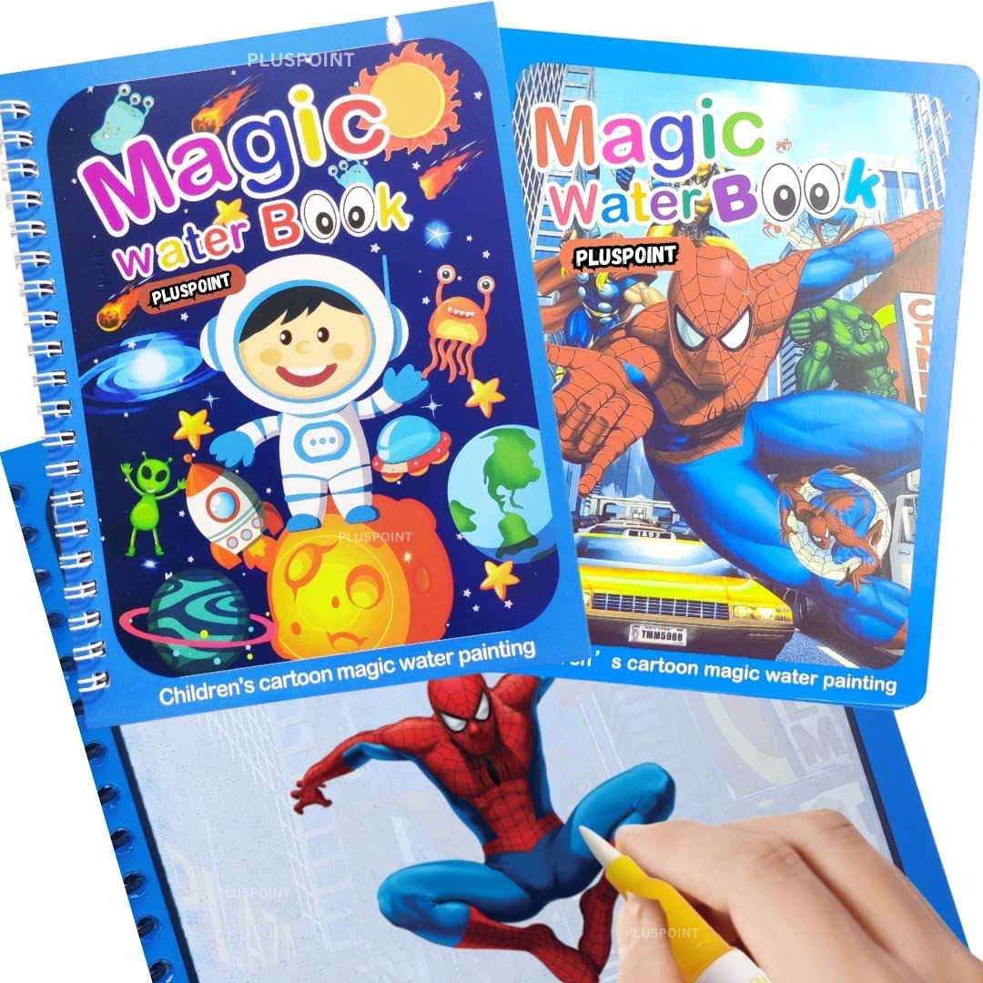 PLUSPOINT Magic Quick Dry Water Book Reusable Colouring Water Doodle Book selfDrying with Water Pen for Kids Drawing Practice B