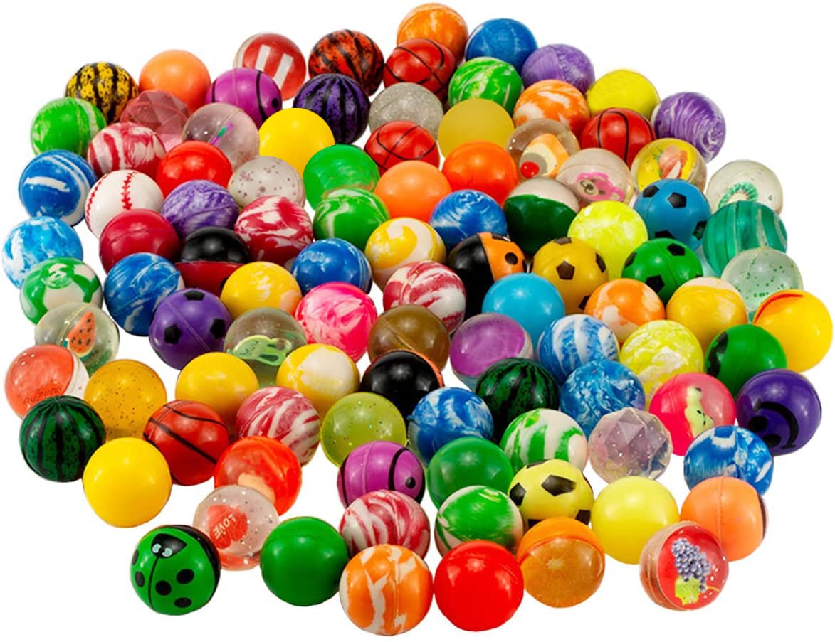 Obtanim 100 Pieces Colorful Bouncy Balls Bulk Mixed Pattern High Bouncing Balls For Kids Party Favors, Prizes, Birthdays Gift (2