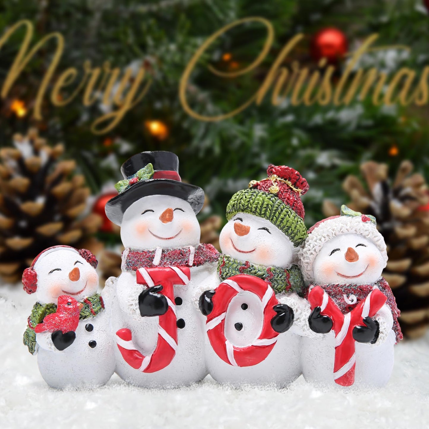 Hodao 7.75'' Christmas Snowman Family Decorations - Handmade Snowman Figurines For Xmas Decor & Party
