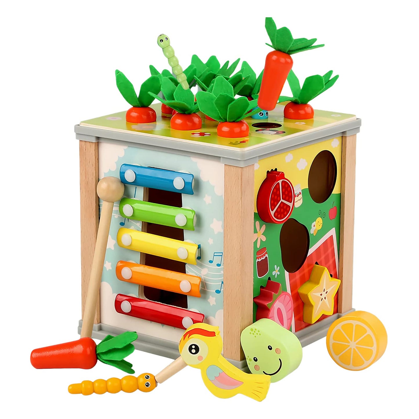 Mingnor Wooden Activity Cube Toddler Toys, 6 In 1 Montessori Toys For 12+ Months Babies, Education Learning Baby Toys With Xylop