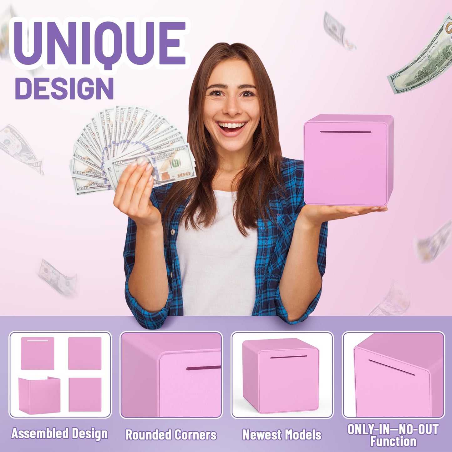 Hizgo Adults Piggy Bank, 6' Large Savings Box For Adults/Kids Must Break To Open, Assembly Money Saving Box For 2025 Cash Saving (Purple)