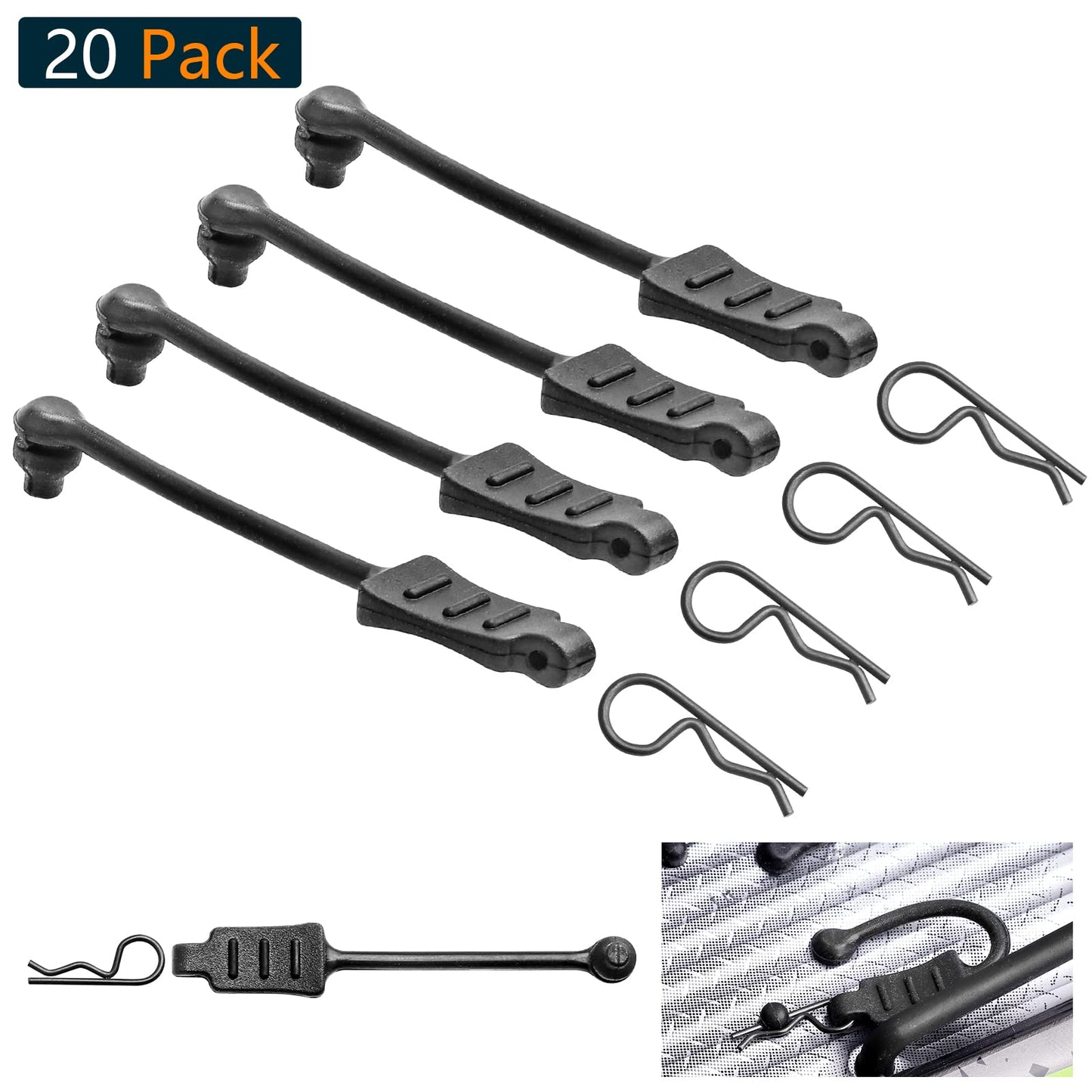 20pcs HobbyPark Micro RC Car Body Clips and Pull Tabs Retainer R Pins for 1/24 1/28 1/36 Scale Mini Cars SCX24 FCX24 Gladiator B