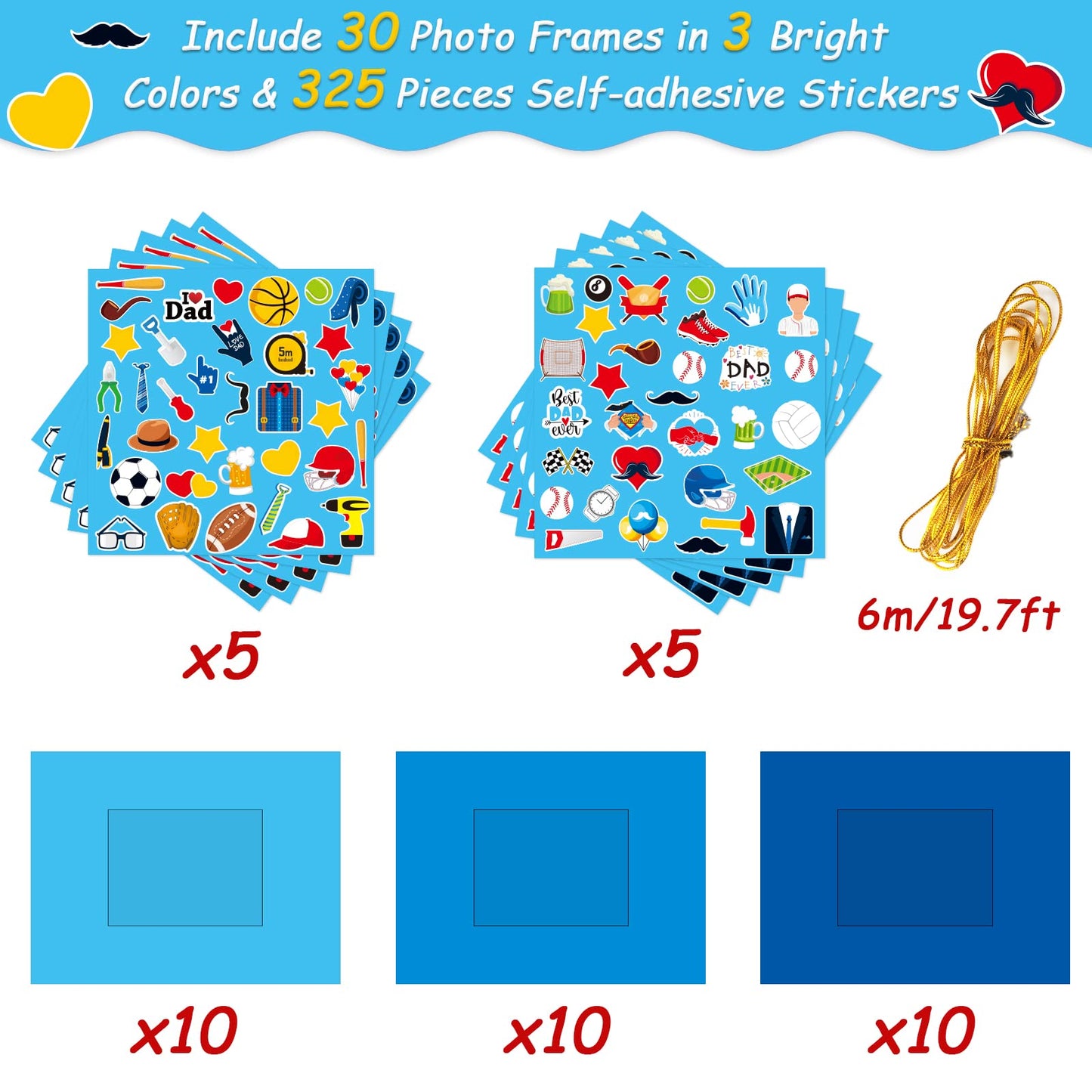 Chiazllta 30 Packs Fathers Day Craft Kits For Kids Father'S Picture Frame Diy Craft Art Fathers Day Party Decoration Favor Home