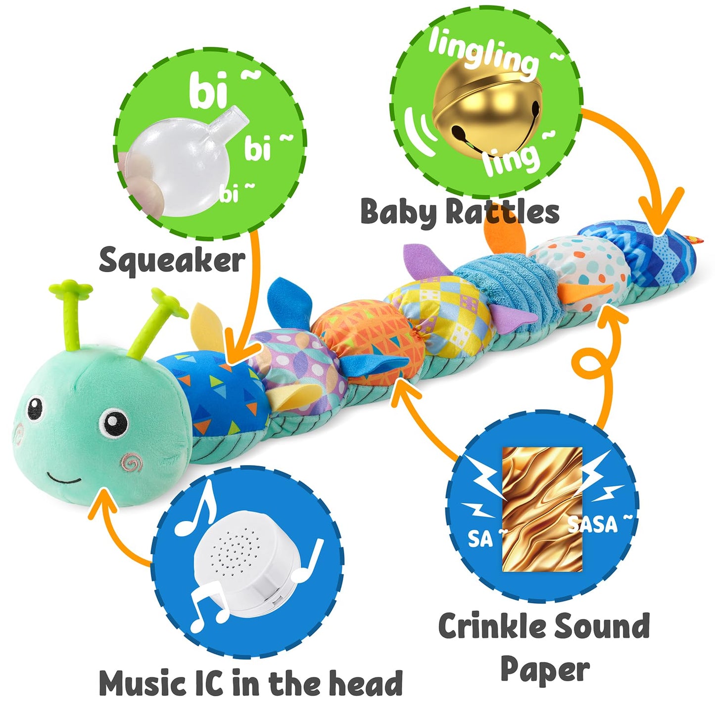 Lightdesire Baby Toys Musical Caterpillar,Infant Toys Stuffed Animal Toys With Ruler Design And Ring Bell,Baby Teething Toys For Tummy Time Newborn Boys Girls 0 3 6 12 Months(Blue)