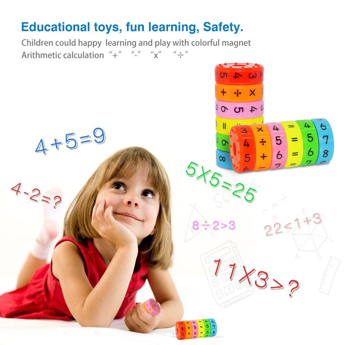 CHILHOLYD Learning Toys Math Toy Montessori Preschool Learning Educational Counting Game Numbers and Symbols Math Skills Colorful Fridge Kindergarden Educational Tools Math Blocks Great Gift for Kids