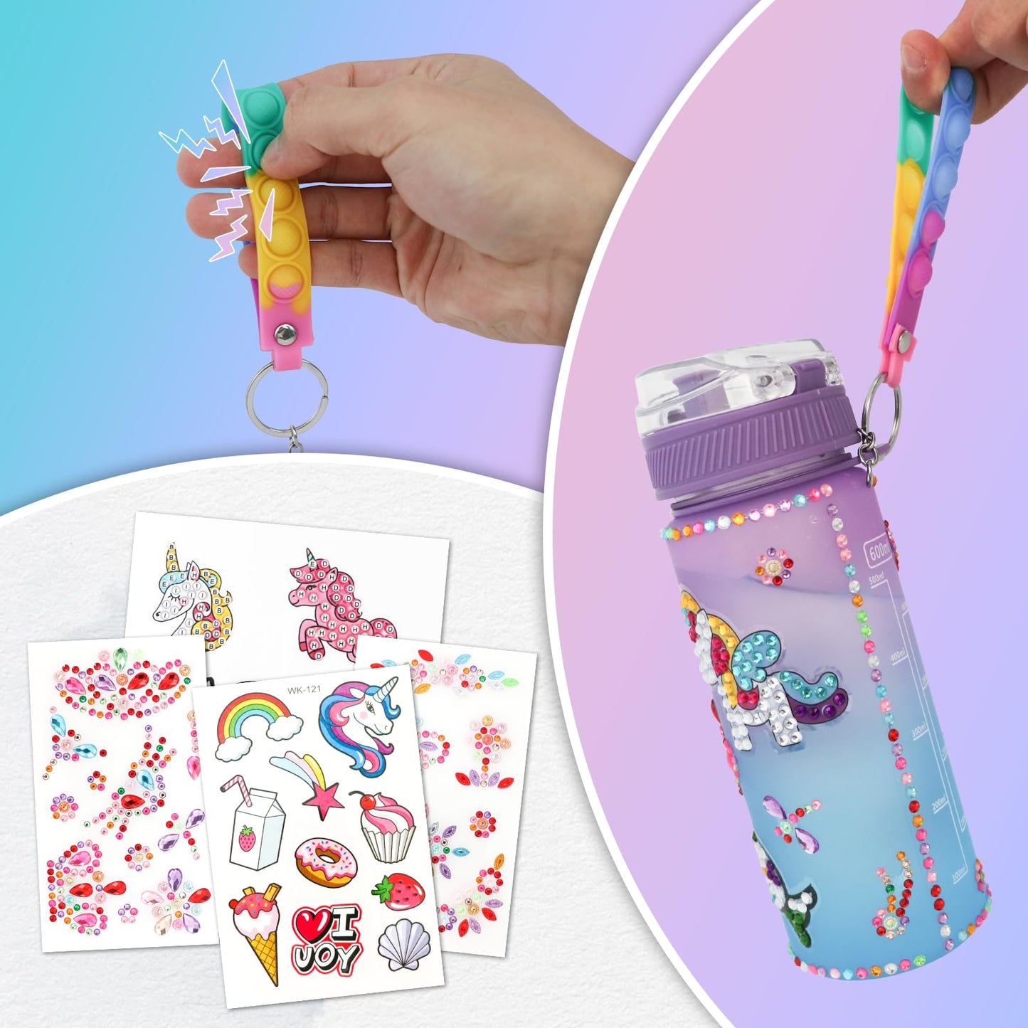 Gifts for Girls 4-12, Decorate Your Own Water Bottle Kits for Girls, Unicorn Diamond Crafts Painting Toys, Kids Water Bottle for