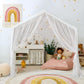 LOAOL Play Tent for Kids - Large Beige Cotton Castle Tent with Star Lights, Sequin Decor, Front & Rear Doors for Indoor/Outdoor Fun