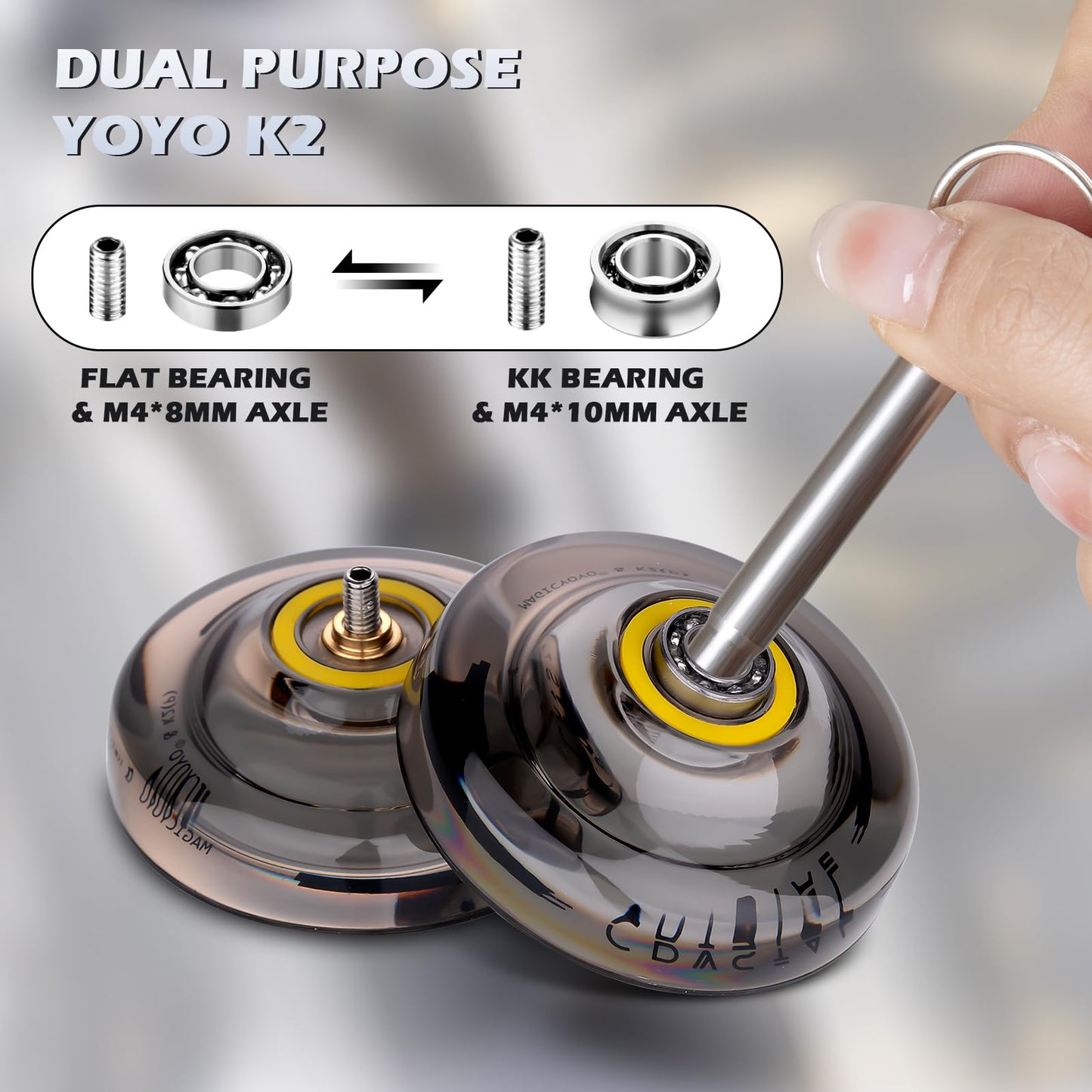 Magicyoyo Yoyo K2 Crystal Pack Of 2 Yoyos, Dual Function Responsive Yoyo For Kids Beginner + Unresponsive Yoyo Bearing Kit For A