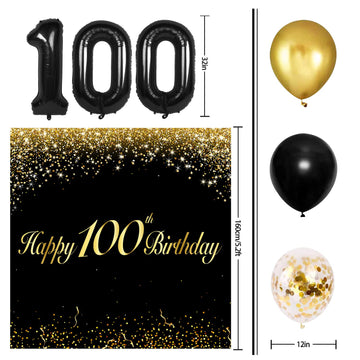 Happy 100Th Birthday Balloons Black Set Decor - Cheers To 100 Years Old Party Theme Garland Banner Backdrop Decorations For Wome