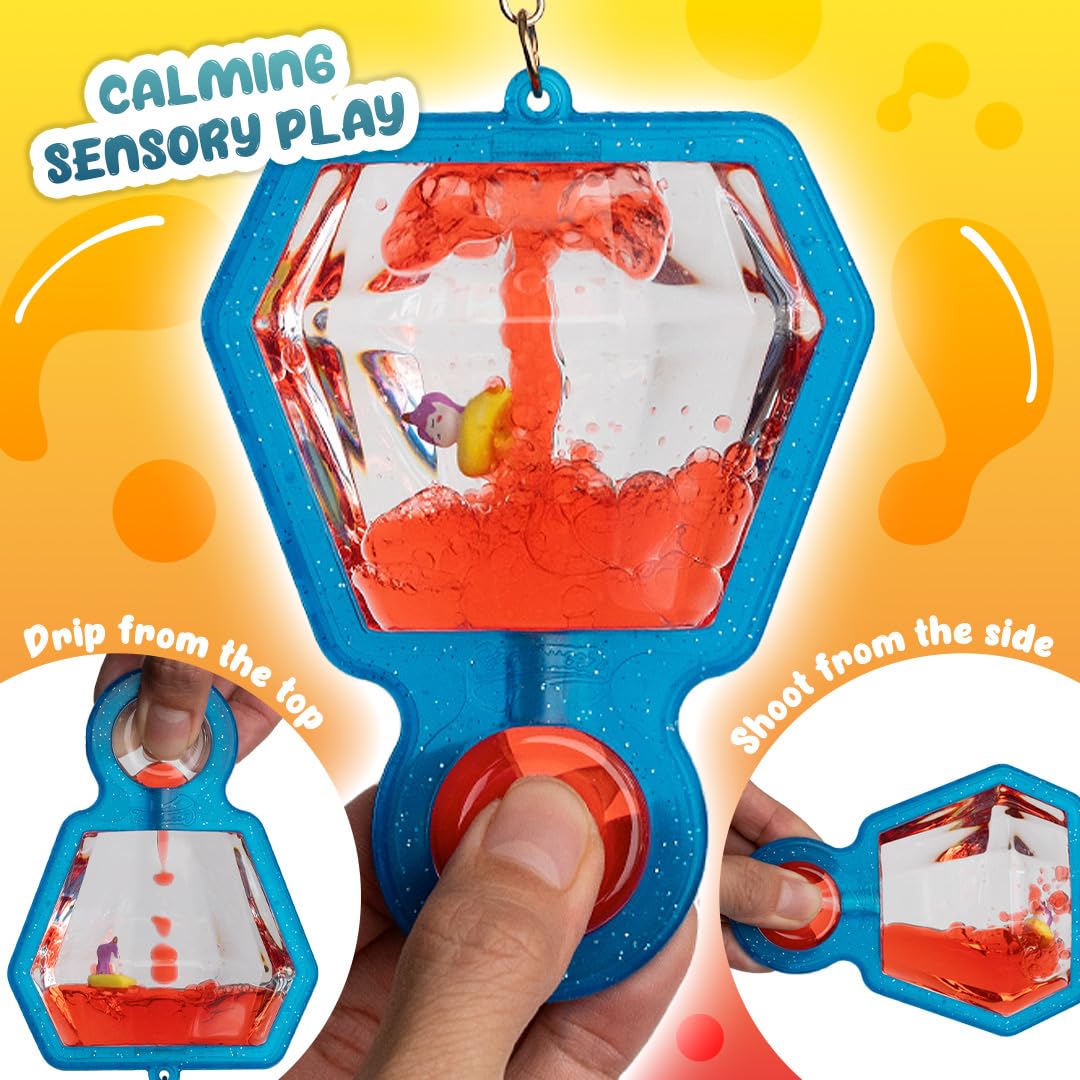 Goonameez Hand-Held Sensory Fidget Toy With Floating Characters Mesmerizing Water Mix, Collect All 6 Unique Shapes For Squishy F