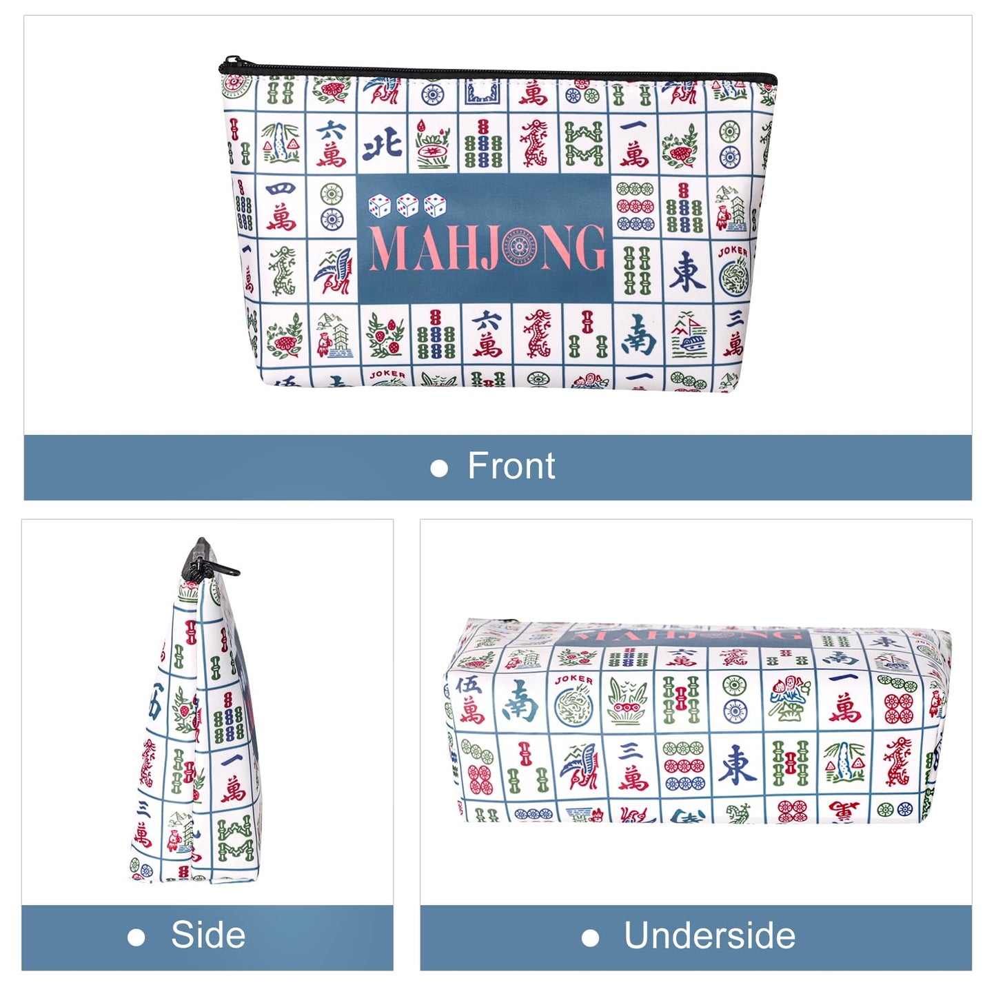 TIASUSAN American Mahjong Empty Bag - White Printed Mahjong Tile Bag (13x7 Inches,Only Case)