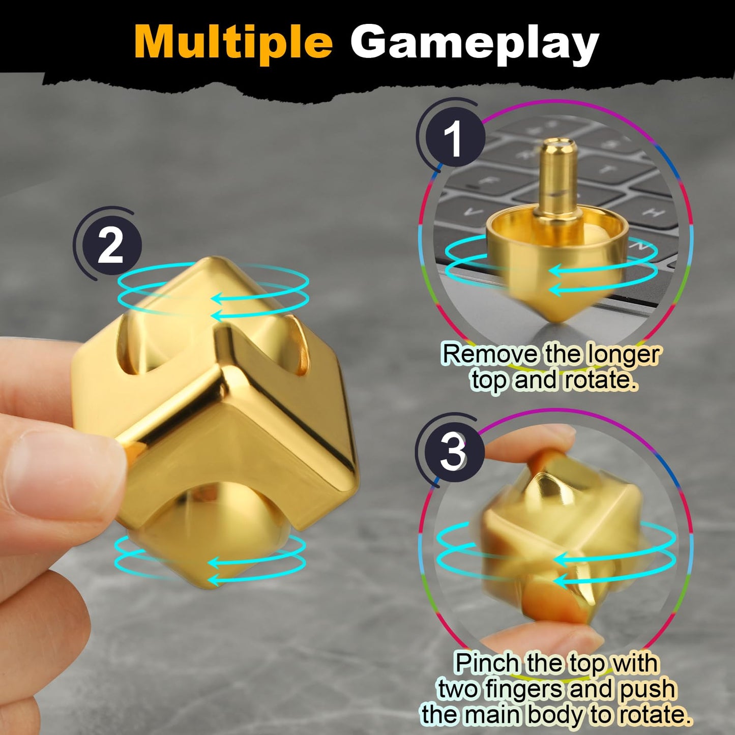 Dilabnba Metal Cube Fidget Spinner Toy For Kids Adults, Gold Cube Fidget Block Figner Spinner Focus 2 In 1 Spinning For Boys 3-1