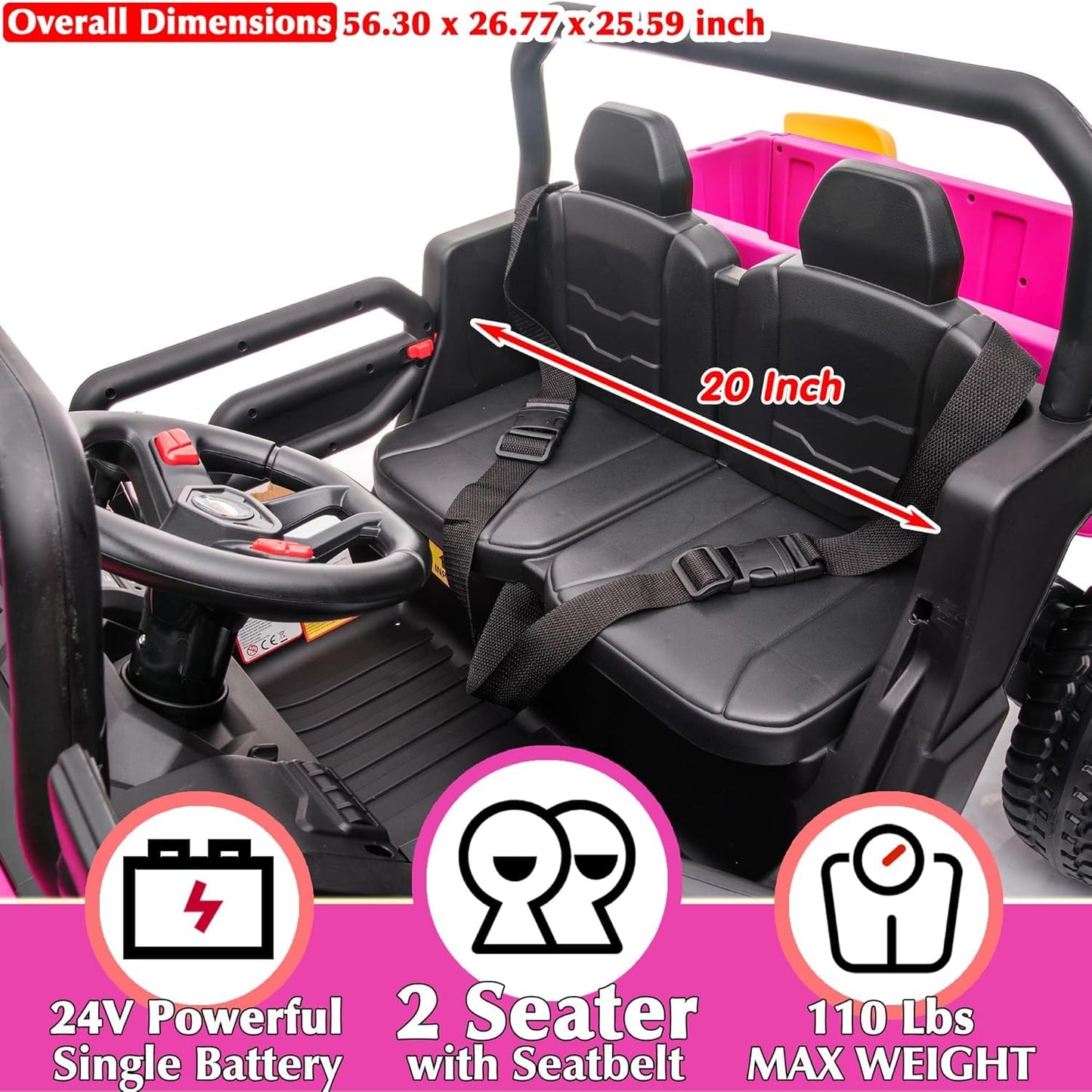 Sopbost 24V 2 Seater Kids Utv Ride On Truck With Dump Bed Battery Powered Toy Car With Remote Control 4Wd Side By Side Electric