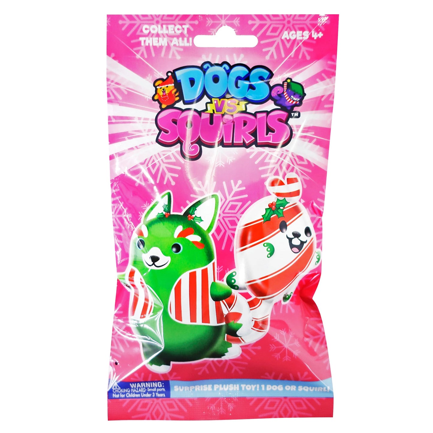 Dogs vs Squirls Christmas Mystery 12-Pack | Plush Bean-Filled Toys | Pink | Advent Calendar Surprise Bags