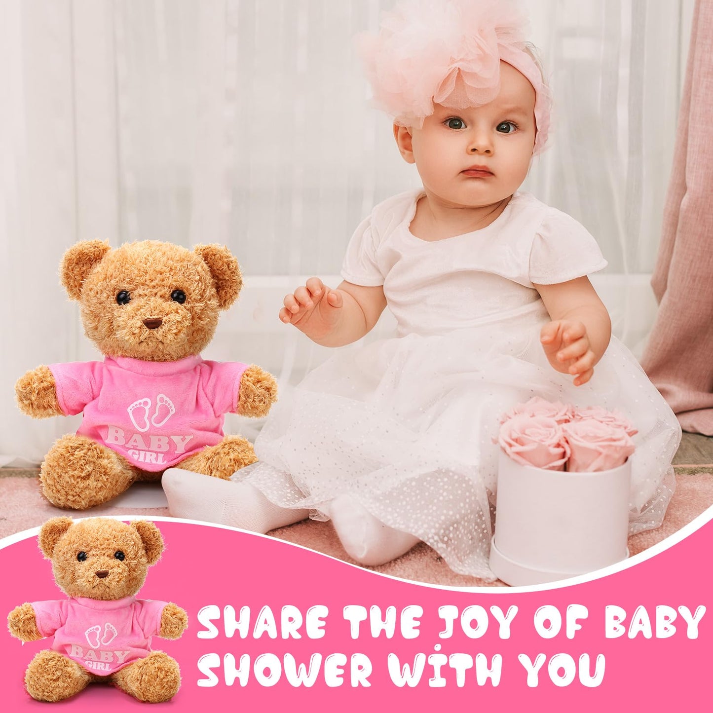 Silipull 6 Pcs Baby Shower Bear Bulk 12 Inch Stuffed Animal Bear Cute T Shirt Plush Toy Gift Fluffy Decorations For Shower Birth