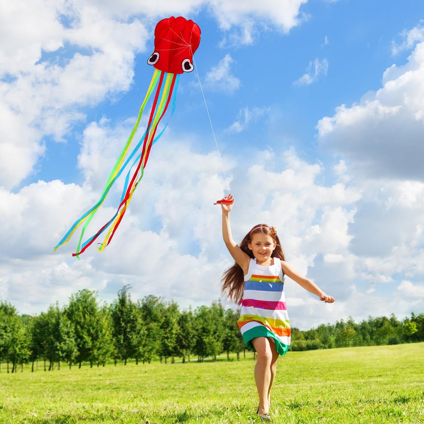 Honbo Large Mermaid Kite For Kids & Adults, Easy To Fly Delta Kite, Beginner Kite For Girls &Boys, Beginner Kite For Kids,Octopus Kite