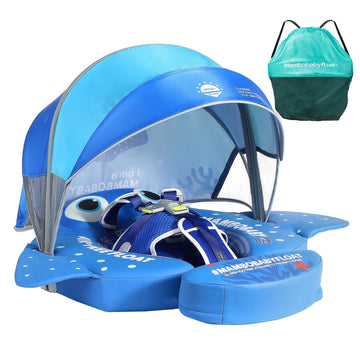 Mambobaby Float with Canopy & Portable Backpack Skin-friendly Baby Swim Float with Tail Waterproof Non-Inflatable Mambo Float Sm