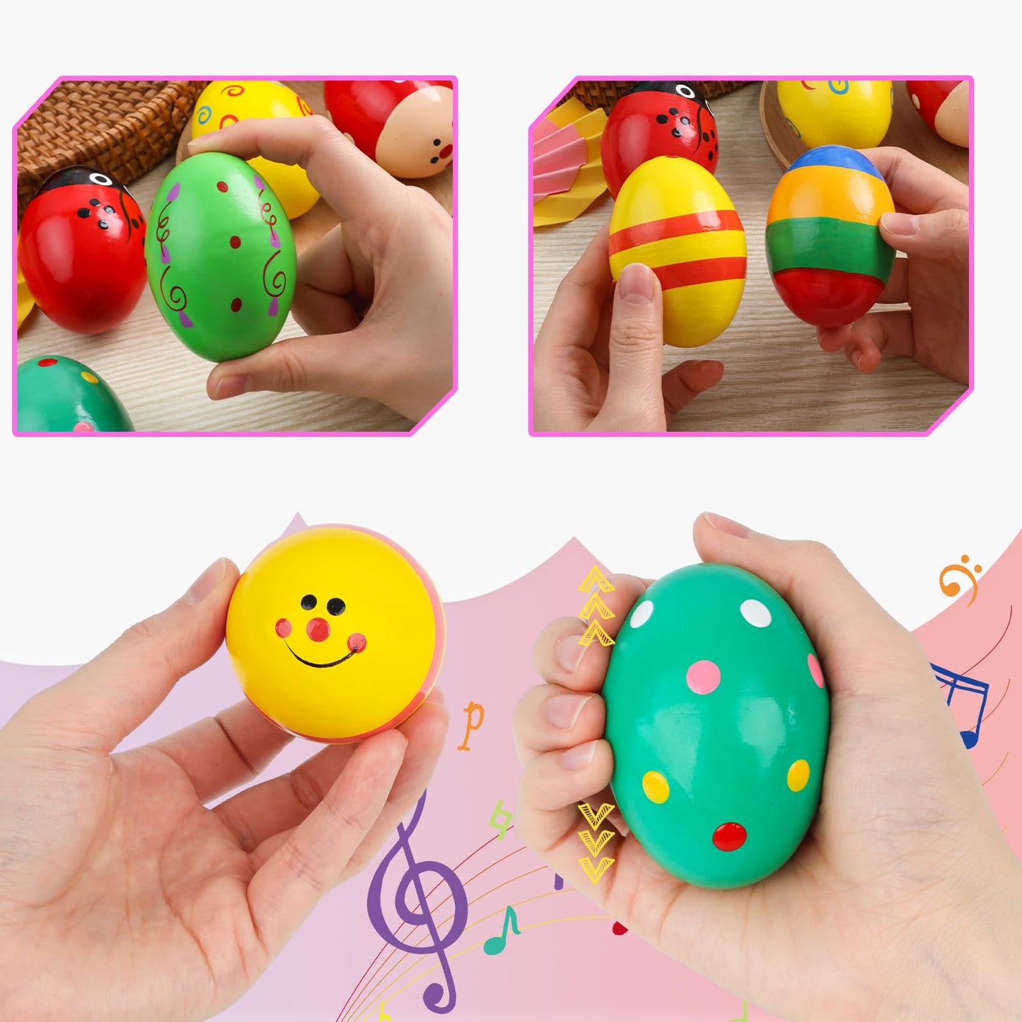 Poplay 12Pcs Wooden Percussion Musical Eggs Maracas Egg Shakers For Party Favors Classroom Prize Supplies Musical Instrument