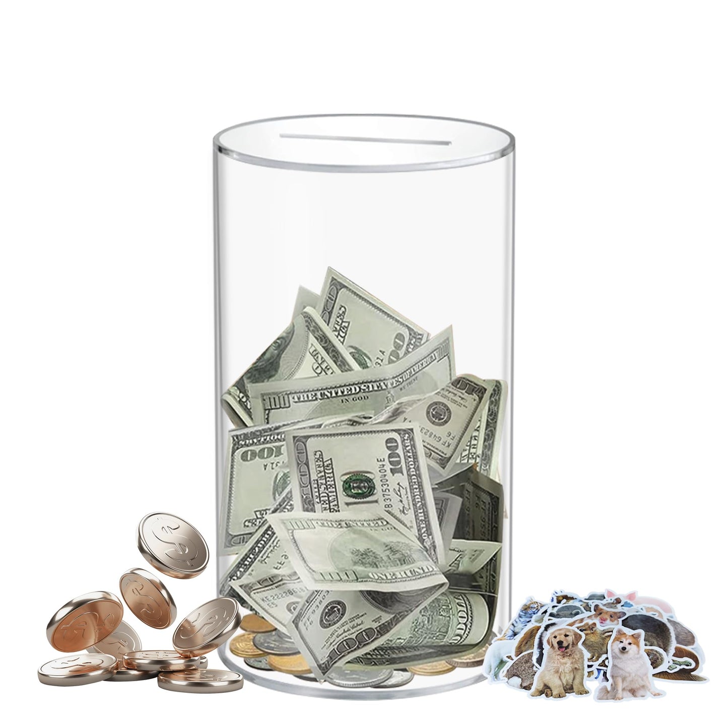 Totola Clear And Unopenable Piggy Bank, Transparent Money Box For Cash Savings, Must-Break-To-Open Acrylic Coin Bank Change Jar For Real Money, Birthday Gifts For Kids & Adults (Cylindricity, Medium)