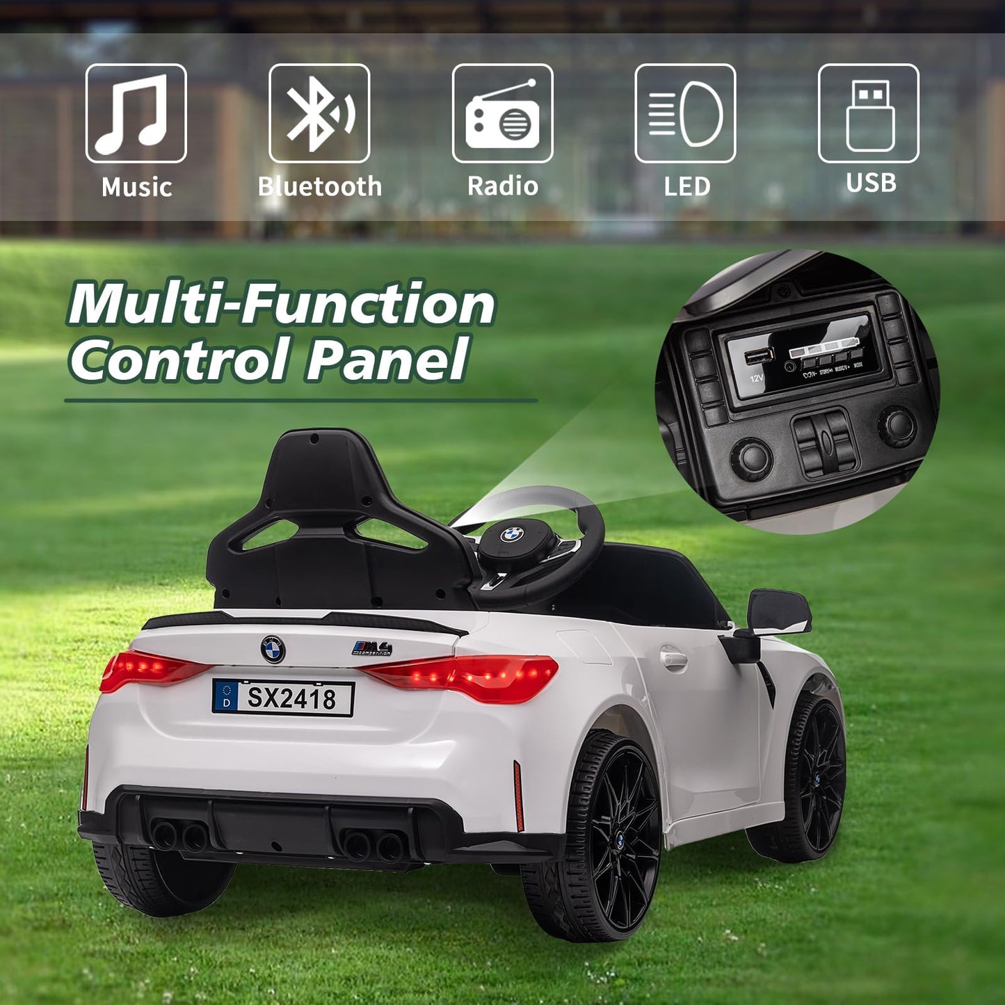 Okybaby 12V Kids Ride On Toy Car Authorized By Bmw M4, Kids Electric Car W/Parents Remote Control, Three Speed Adjustable, Usb,