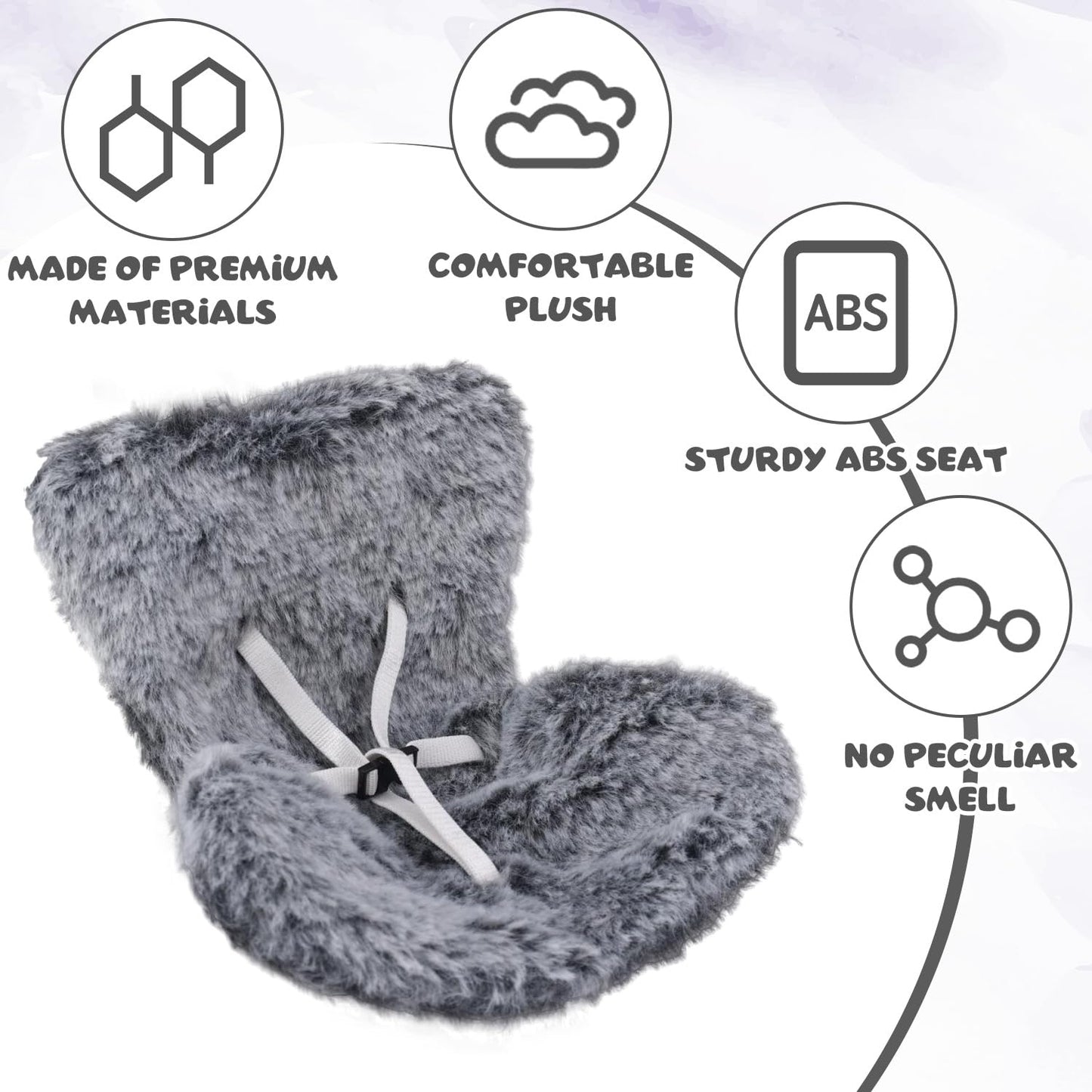 Car Seat for Dolls  Cute Safety Decorative Sofa with Soft Furry Cushion  Air Vent Clip Display Chair Stylish Car Desktop Decor for Blind Box Toys & Collectible Dolls (Gray Regular)