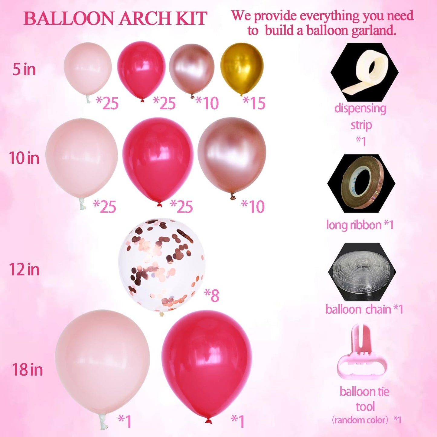 Infloral 149Pcs Valentine'S Day Balloon Arch Kit Hot Pink Pastel Pink Chrome And Confetti Balloon Garland Kit For Birthday Mother'S Day Wedding Bridal Baby Shower Princess Theme Party Decorations