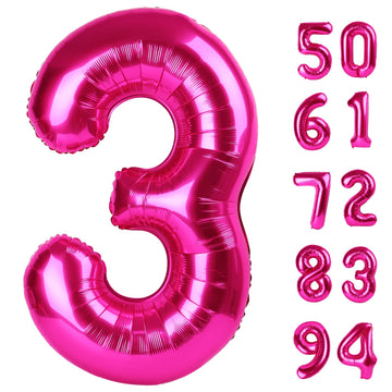 Hot Pink 3 Balloon, Number Balloons 40 Inch, 3Rd Birthday Decorations For Kids Girls Women Party Supplies For Party Decorations,