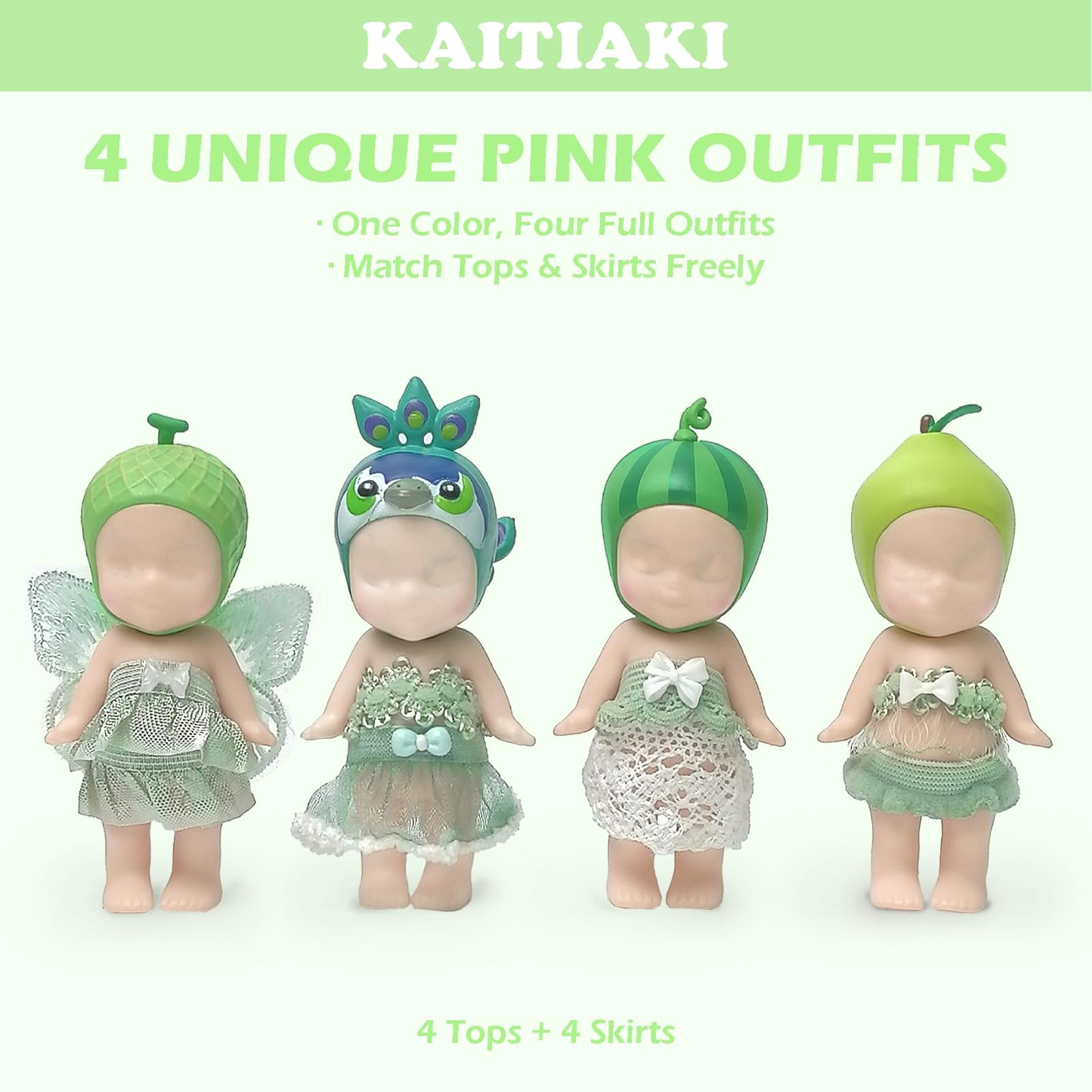 4 Sets Mini Doll Clothes for Sonny Angel  Tops and Skirts Fit for 3 Inch Collectible Dolls for mature-themed Collectors  Designed for Display and Decoration (Mint Meadow Muse)