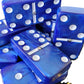Marion Domino Double 6 Set - Dark Blue Marbleized Acrylic with Spinners in Black Velvet Case