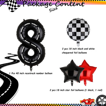 Race Car Birthday Balloons 40 Inch Racetrack Number Balloon 8 Black Boys 8St Birthday Race Car Theme Party Decor Supplies 5 Pcs
