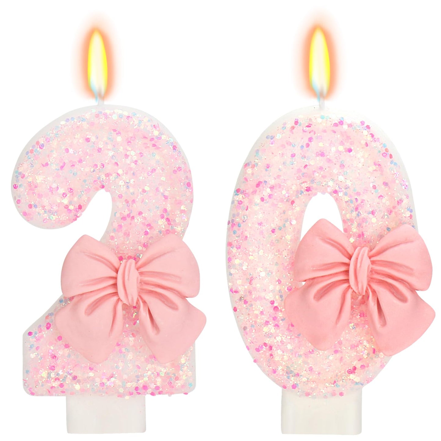 ElekFX 20th Birthday Candles for Cake, Pink Bow Number Cake Candles, 2.76 inch Number Happy Birthday Candle, Cake Topper Decorat