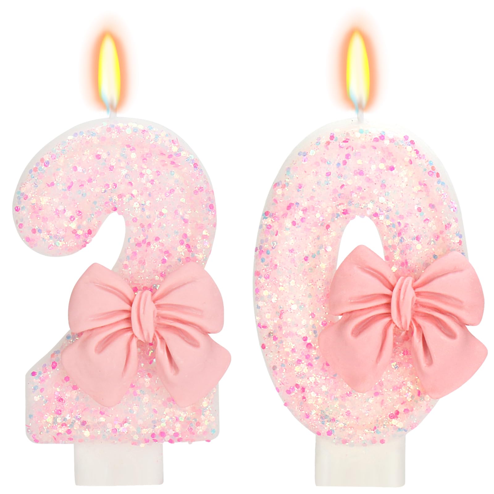 ElekFX 20th Birthday Candles for Cake, Pink Bow Number Cake Candles, 2.76 inch Number Happy Birthday Candle, Cake Topper Decorat