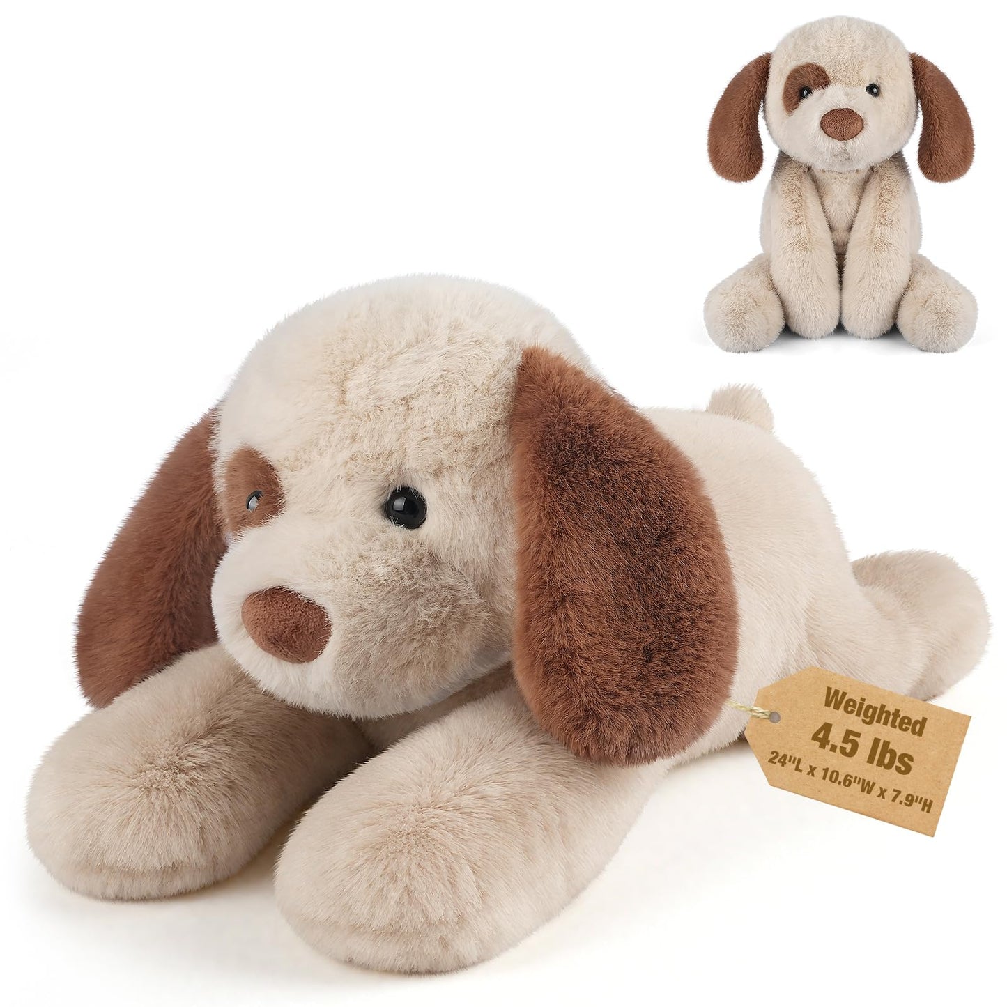 Bobbie & Laxi 24 & 4.5 lbs Weighted Dog Stuffed Animal  Adjustable Sitting & Laying Plush Toy Pillows with Removable Ceramsite Bag for Companion  Cuddly & Soft Gifts for mature-themeds  Kids  Boys and Girls