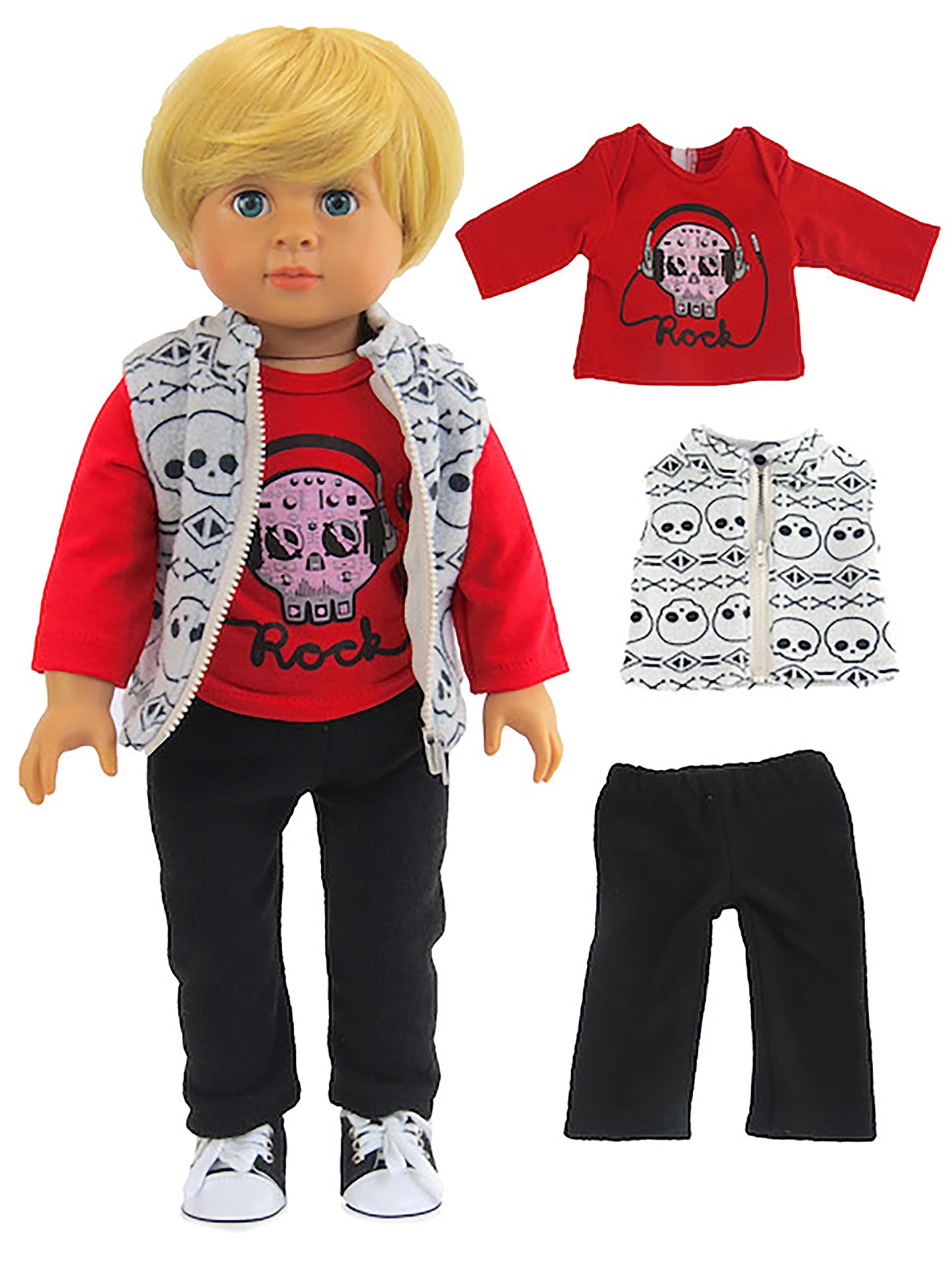 American Fashion World Skull Outfit Set for 18-Inch Dolls | 3 Piece | enhanced Quality & Trendy Design | Dolls Clothes | Outfit Fashions for Dolls for Popular Brands