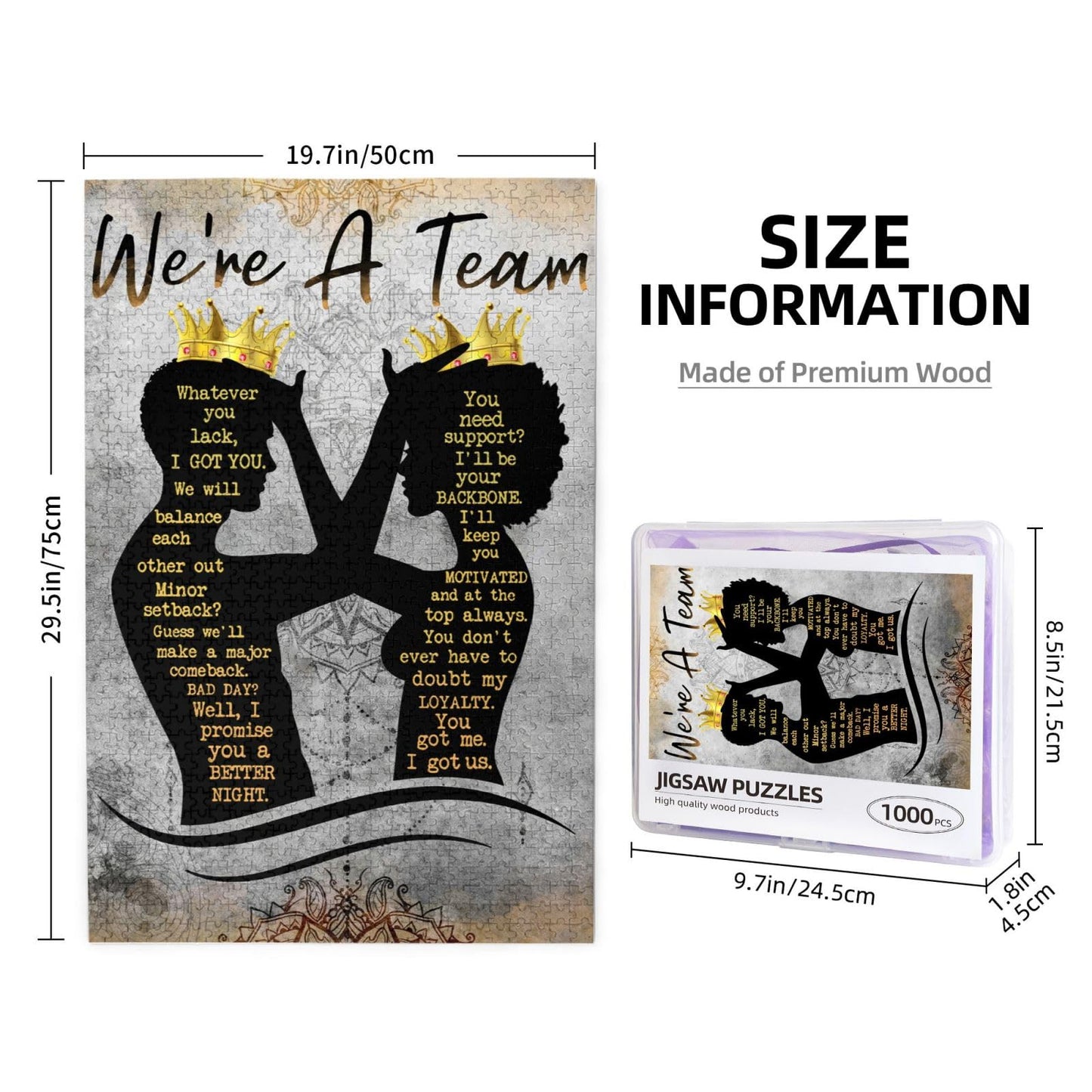 African American Puzzles for Adults 1000PCS Afro Black King and Queen Jigsaw Puzzles Black Couple Inspirational Quotes Woman Men