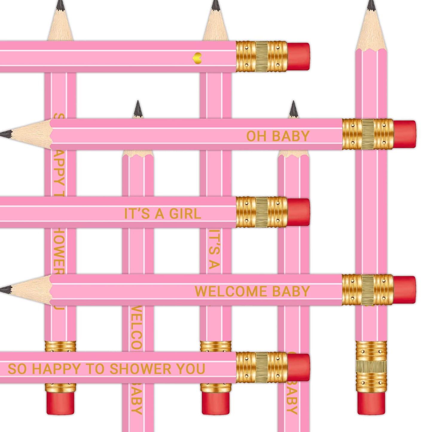 Vusnud 50Pcs - Baby Shower Sharpened Half Pencils with Erasers, Pre-Sharpened Design, 4 Inches, Pink
