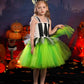 Obeeii Kids Girls Halloween Costume Black White Stripe Tulle Tutu Dress With Headband Set Carnival Fancy Dress Black-Green 6-7 Y